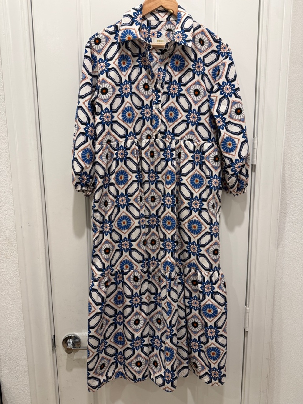 Maeve Geometric Floral Maxi Dress in White and Blue - Picture 4 of 11